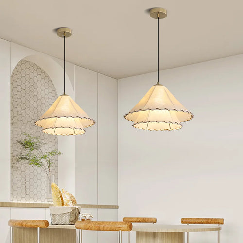 suspension Tissu nordique LED lumière Wabi Sabi pour salon décoration de la maison chambre créative coton lin chapeau - vue 5 sur 9