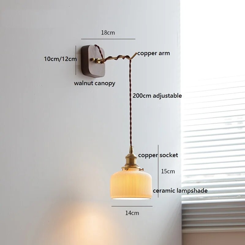 applique murale led noyer cuivre moderne baguette plug-in - vue 10 sur 23