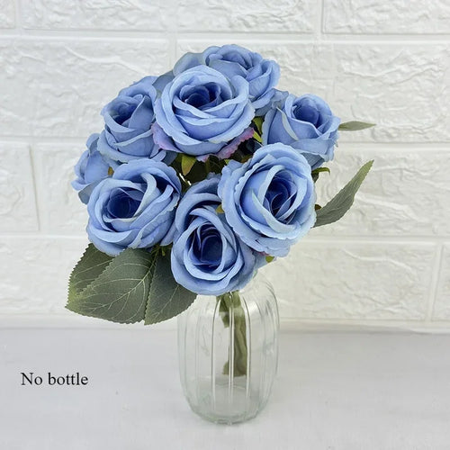 bouquet de 10 roses artificielles en soie décoratives pour événements - vue 8 sur 14