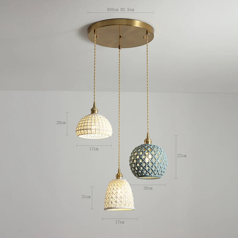 suspension LED blanc en céramique luminaires maison éclairage intérieur chambre salon à côté nordique moderne cuivre suspension lampe - vue 19 sur 23