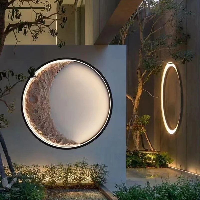 nouvelle applique murale lune led étanche moderne extérieur jardin résine - vue 5 sur 15