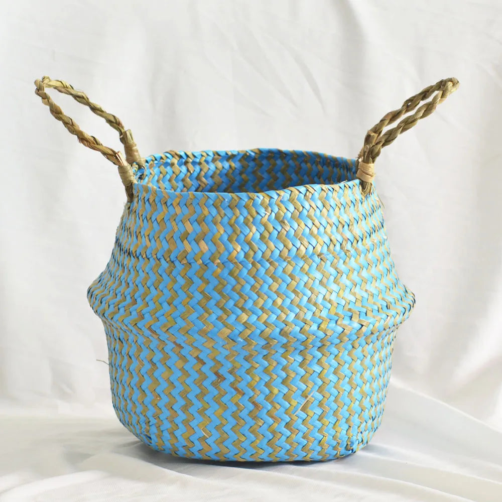 panier pliable en paille d'algues pour rangement et décoration intérieure - vue 7 sur 7