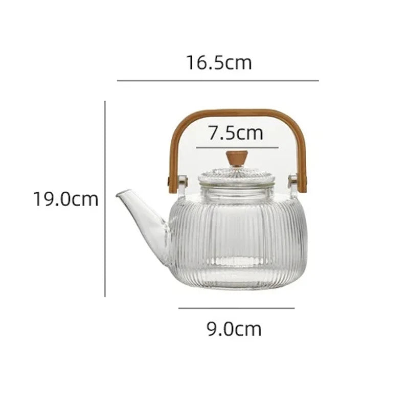 Theiere verre borosilicate filtre integre anse bois design - vue 5 sur 6