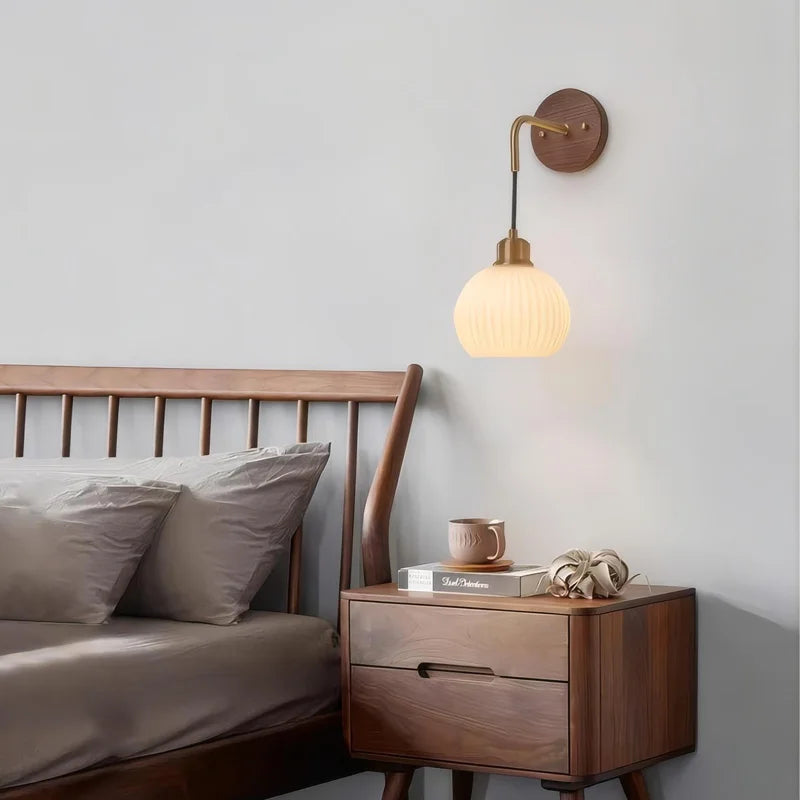Walnut Wood Wall light, Wabi-sabi Modern style, Wall Sconces for Bedroom, Living, Corridor, Aisle balcony, Entrance Hall - vue 2 sur 7