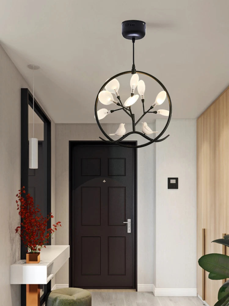 lustre design nordique cage à oiseaux branche d'arbre halo - vue 4 sur 12