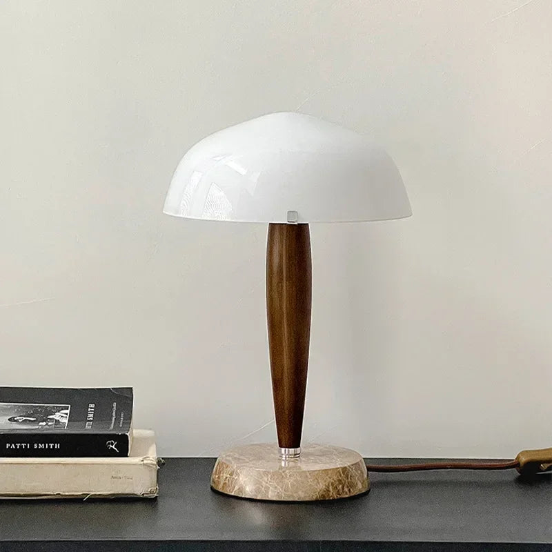 Denmark&Traraditino Herman SHY3 Walnut Wood Desk Lamp Table Light Marble Base Glass Shade - vue 1 sur 7