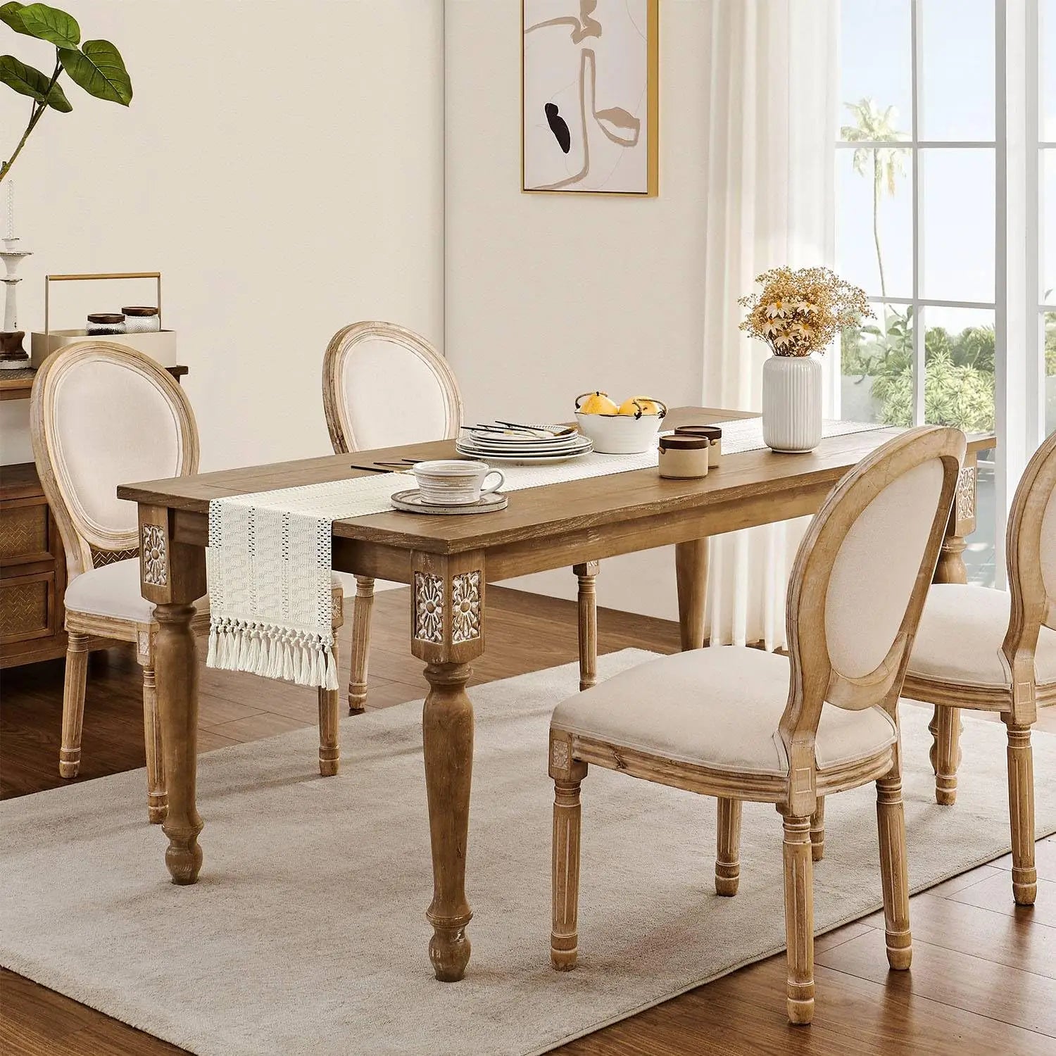 Chemin de table macramé bohème ivoire à franges - vue 5 sur 7