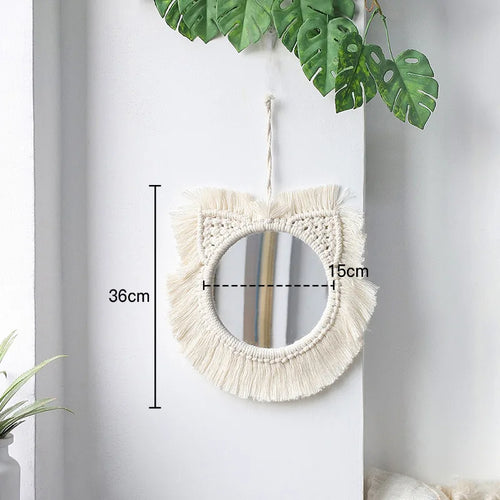miroir rond en macramé style bohème pour décoration murale - vue 19 sur 19