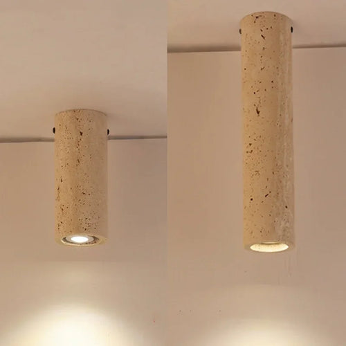 plafonnier cylindrique en travertin jaune clair montage en surface - vue 4 sur 8
