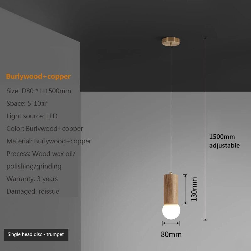 suspension noyer lustre chinois barre tête lampes - vue 7 sur 13
