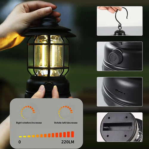 lot de 2 lanternes de camping rechargeables usb étanches pour randonnée pêche - vue 3 sur 9