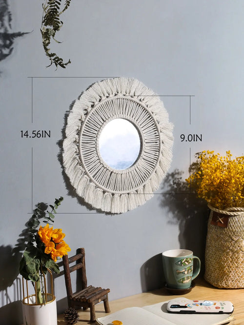 miroir décoratif boho en macramé pour décoration murale artisanale - vue 7 sur 13