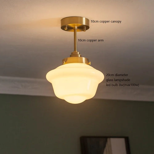 Suspension nordique moderne douille en cuivre abat-jour en verre blanc chambre salon suspension LED luminaires - vue 12 sur 30