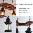 lustre industriel rétro 4 têtes en bois et fer pour café bar loft