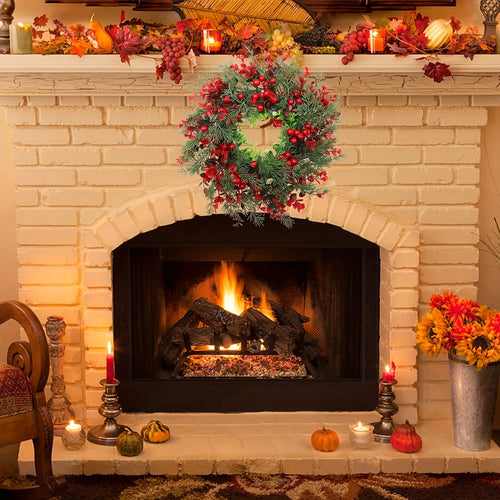 couronne de noël artificielle avec baies rouges décoratives - vue 7 sur 6