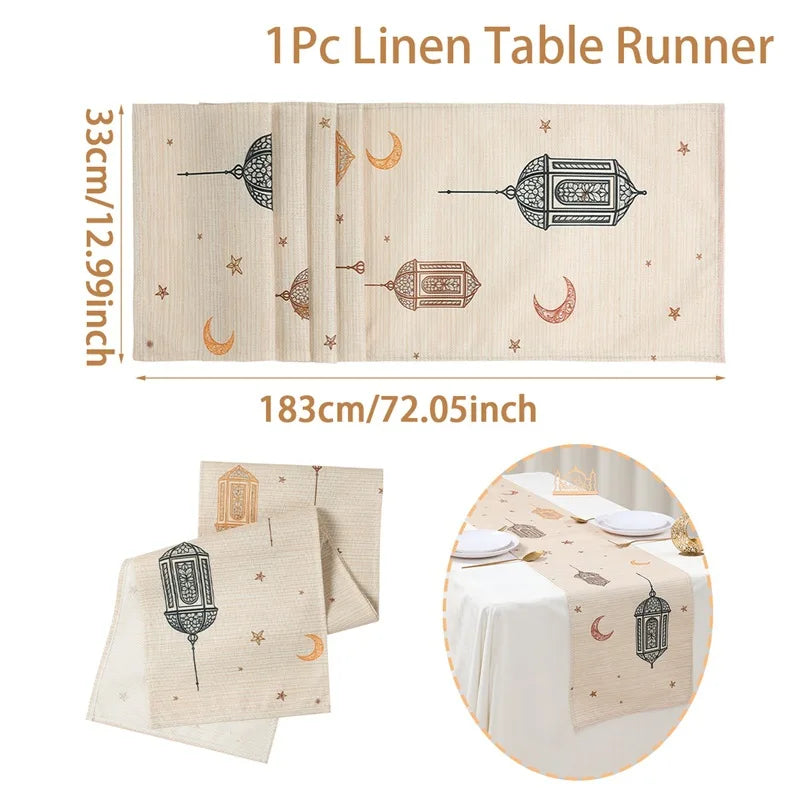Chemin de table ramadan motifs lanterne lune étoiles - vue 8 sur 9