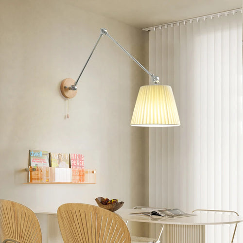 Nordic Shiftable Rocker Arm Wall Lamps Fabric Lampshade Dining Table Wall Light for Bedside Study Reading Lighting ON/OFF Switch - vue 4 sur 14