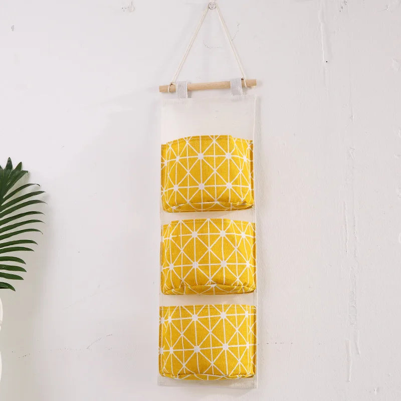 sac de rangement suspendu en coton et lin trois couches - vue 8 sur 9