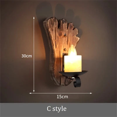 applique murale industrielle en bois style loft vintage - vue 18 sur 19