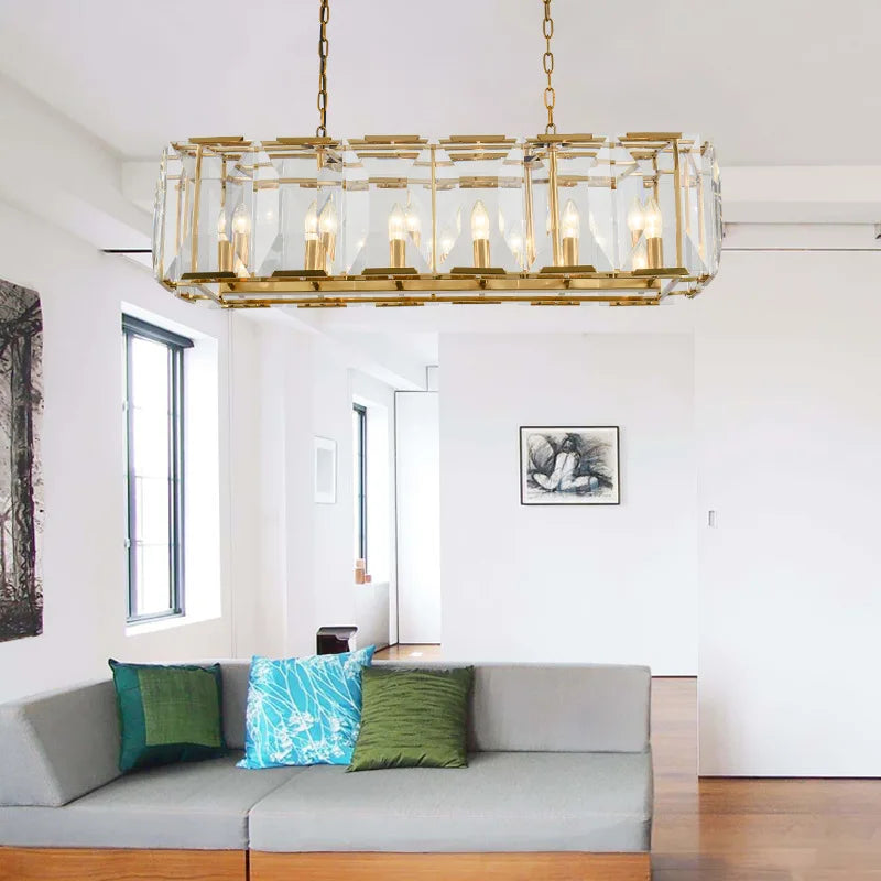 lustre moderne en cristal k9 suspension rectangulaire grande taille - vue 3 sur 15