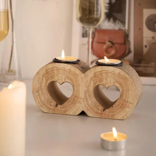 bougeoir romantique en bois en forme de cœur pour la saint-valentin - vue 3 sur 8