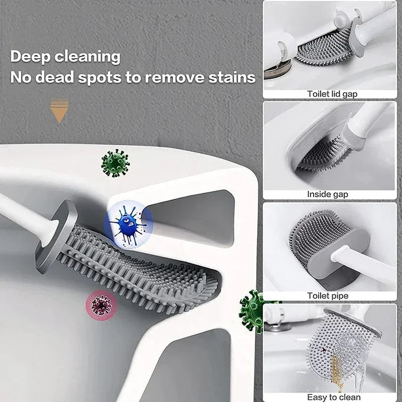 brosse de toilette suspendue en silicone avec support séchage rapide - vue 5 sur 11