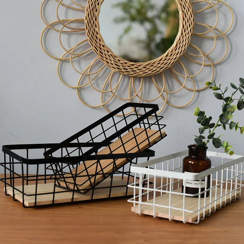 panier de rangement en métal et bois pour cosmétiques - vue 3 sur 7