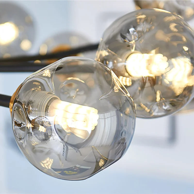 Boule de verre nordique Led plafond lustre noir suspension lumières décor à la maison suspendus Lustres luminaire salon salle à manger chambre - vue 5 sur 14