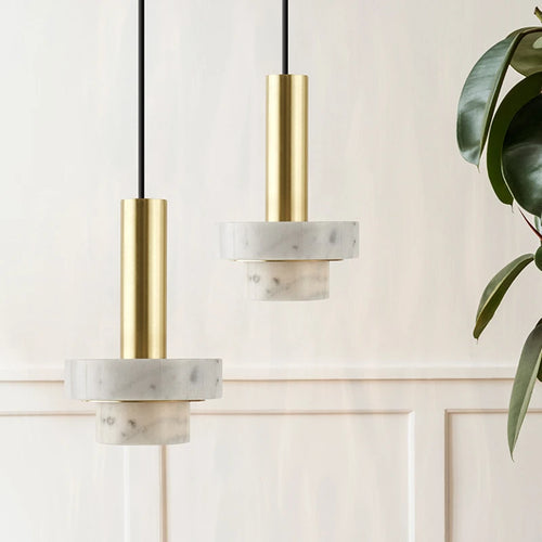 suspension nordique en marbre avec éclairage led moderne - vue 2 sur 9