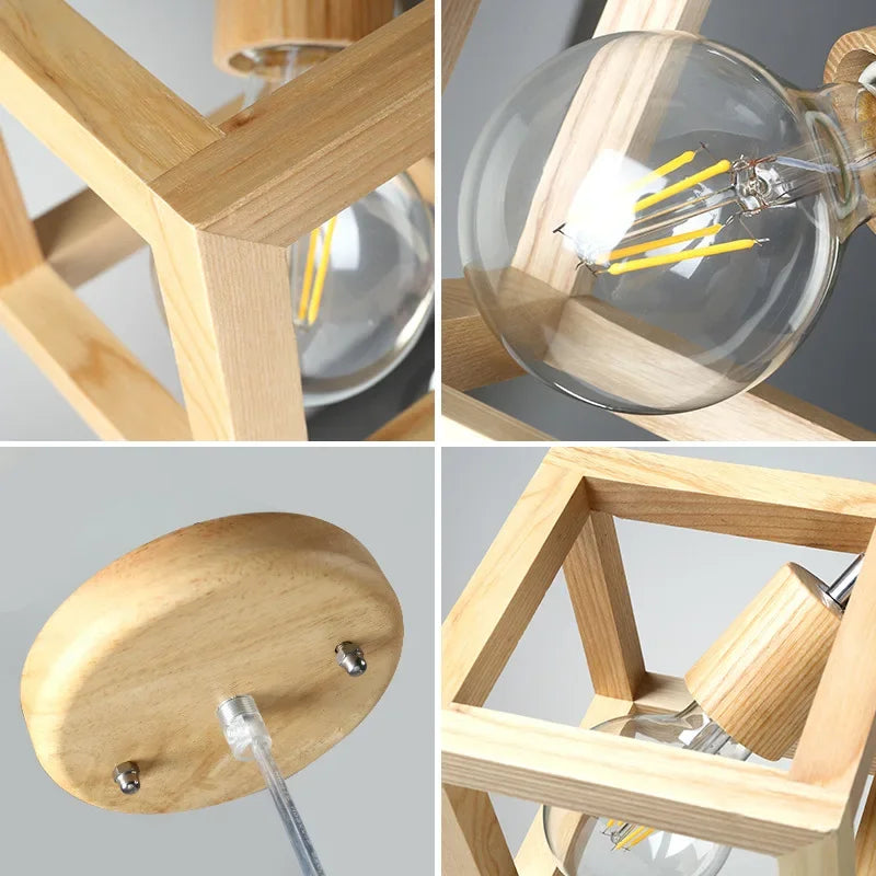 suspension moderne en bois massif pour éclairage intérieur - vue 4 sur 7
