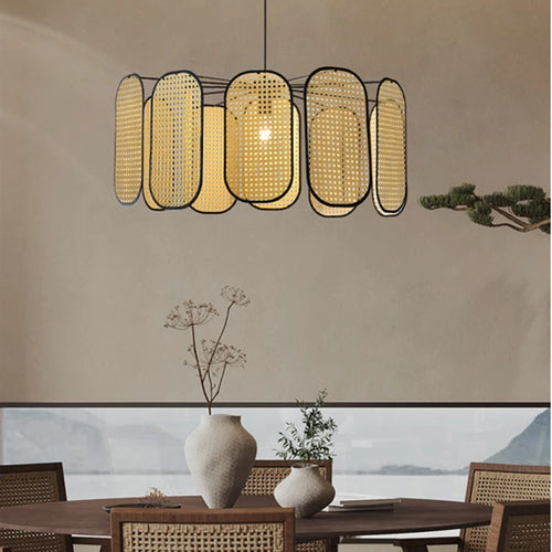 plafonnier en rotin style chinois décoratif pour restaurant 	 modèle - vue 4 sur 9