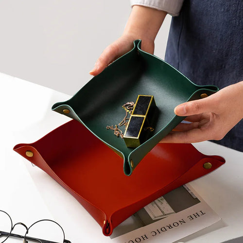 plateau de rangement en cuir multifonction pour divers objets