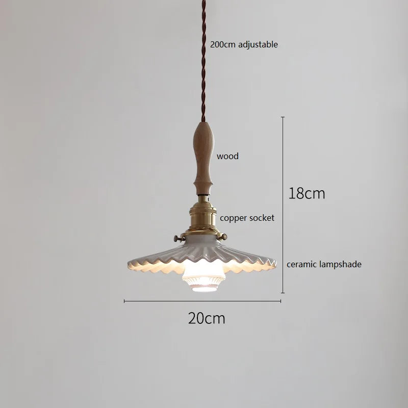 Suspension style japonais en céramique et bois de frêne vintage - vue 10 sur 29