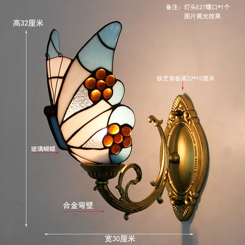 applique murale tiffany papillon décor méditerranéen vitrail miroir - vue 9 sur 13