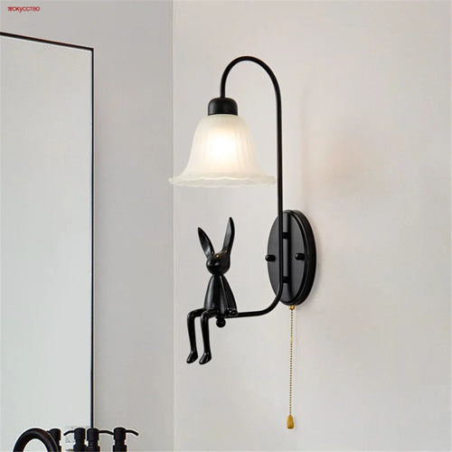applique murale rétro en verre noir avec interrupteur à tirette - vue 2 sur 7