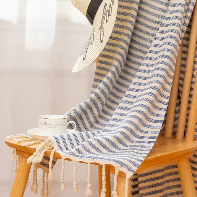 serviette de plage turque extra large rayures franges - vue 6 sur 7