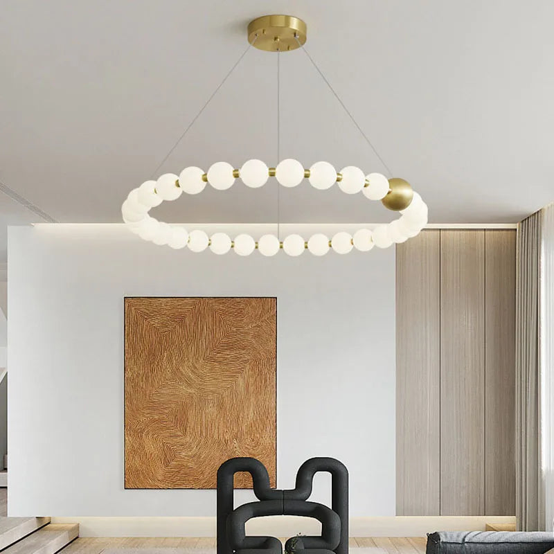 suspension led ronde en laiton cuivre et aluminium décorative - vue 4 sur 30