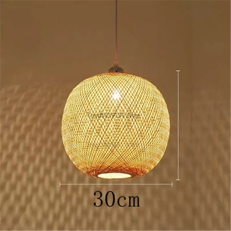 lustre moderne nordique en bambou tissé à la main led - vue 9 sur 10