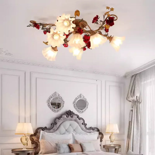 lustre led romantique rétro avec fleurs pour éclairage chaud - vue 2 sur 11