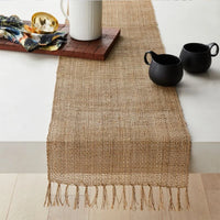 Chemin de table jute rustique avec pompons tresse
