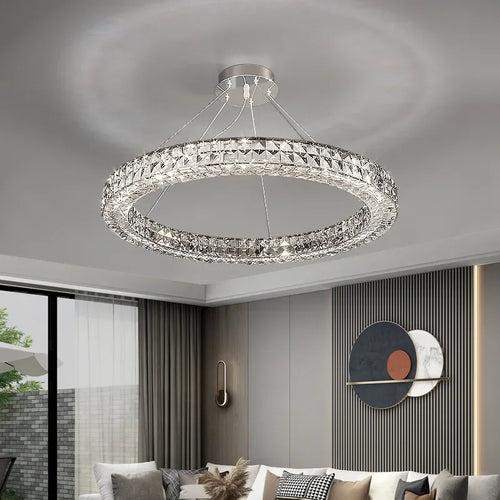 lustre en cristal transparent à led pour décoration intérieure moderne - vue 5 sur 17