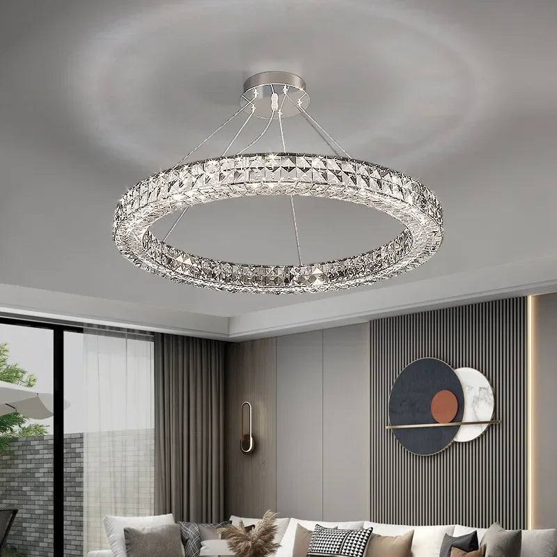 lustre en cristal transparent à led pour décoration intérieure moderne - vue 4 sur 17