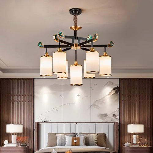lustre en cuivre design style chinois pour éclairage moderne - vue 4 sur 12