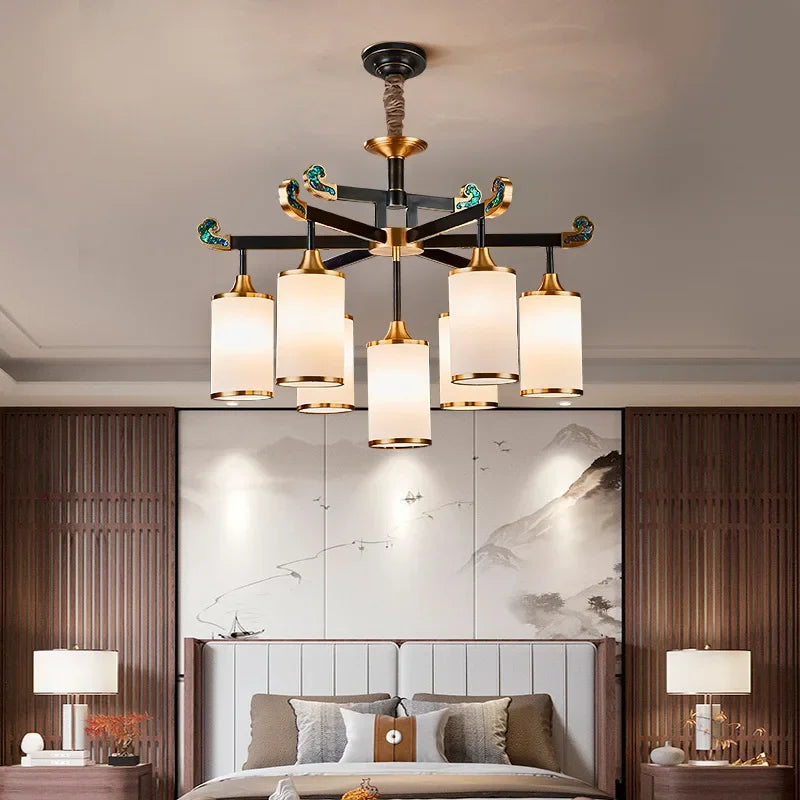 lustre en cuivre design style chinois pour éclairage moderne - vue 3 sur 12