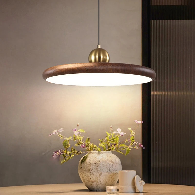 lustre en fer imitation grain de bois luminaire suspendu variable - vue 3 sur 7