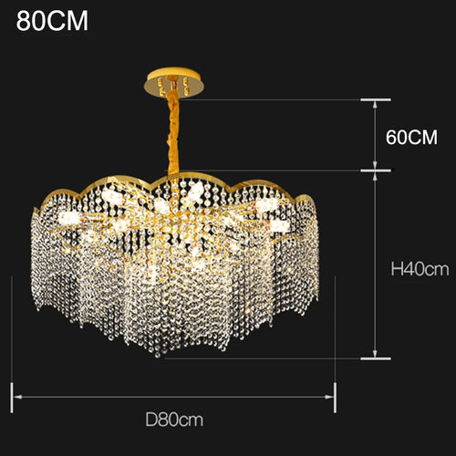 lustre moderne en cristal doré haute suspension design élégant pour intérieur - vue 8 sur 9