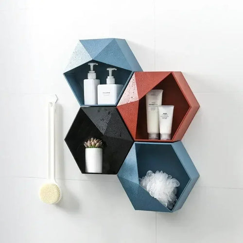 support mural en bois hexagonal pour livres et décorations - vue 4 sur 12
