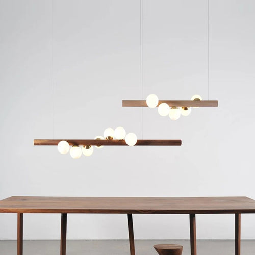 lustre moderne en verre et bois de noyer pour intérieur - vue 2 sur 14