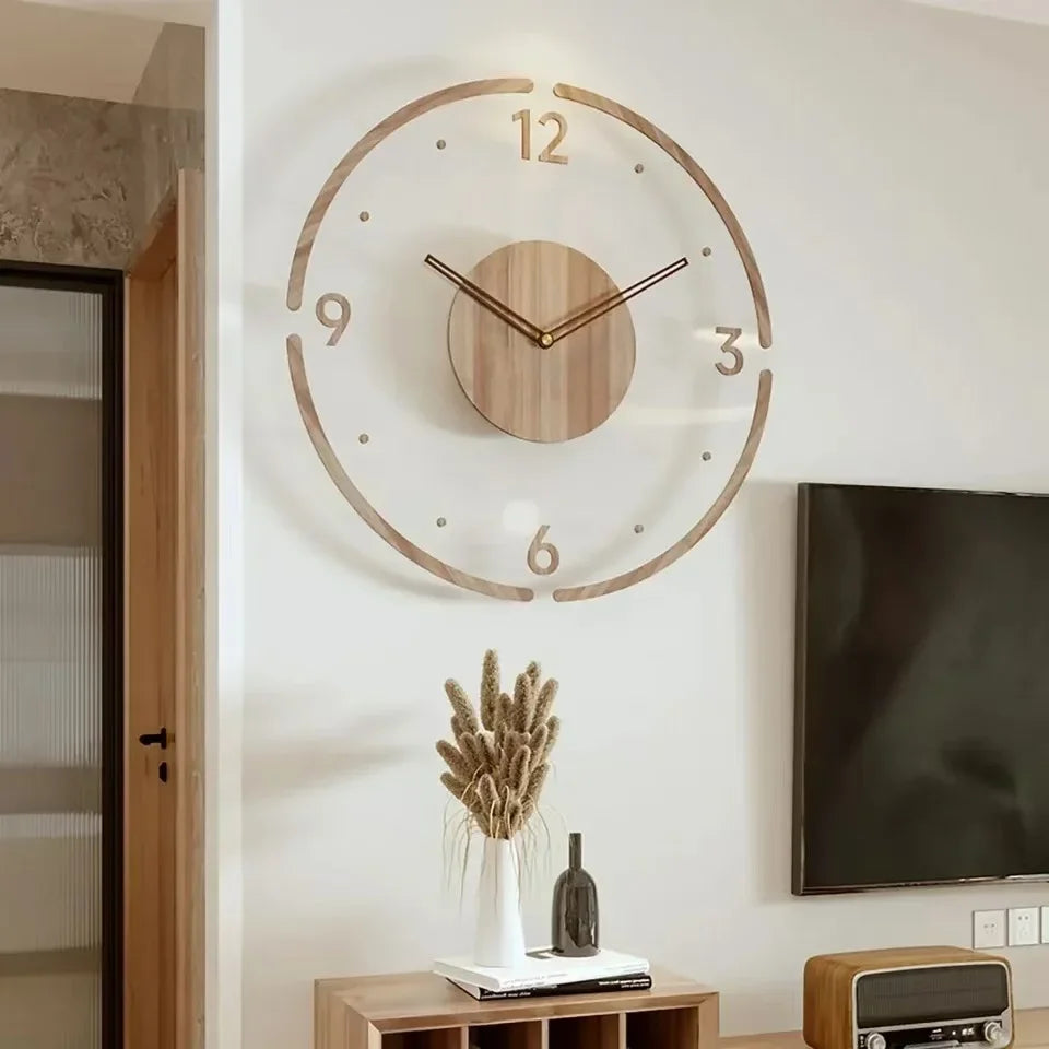 montre murale luxe en bois design moderne silencieuse quartz créative - vue 2 sur 11