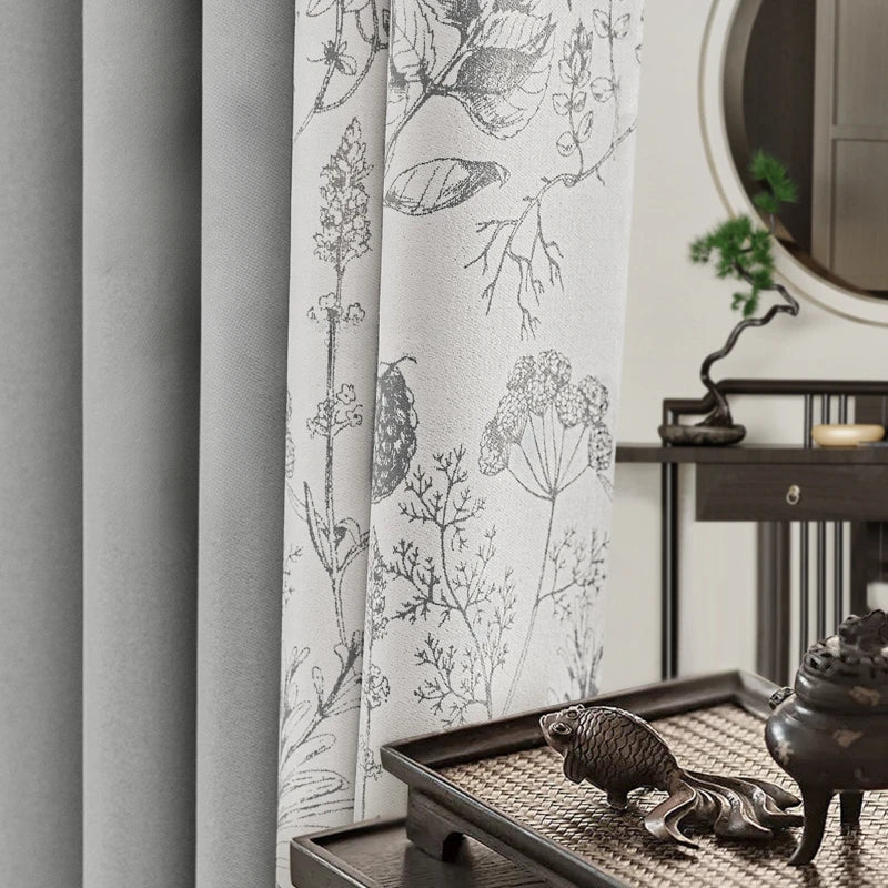 Rideau floral style chinois occultation partielle pour salon - vue 2 sur 9